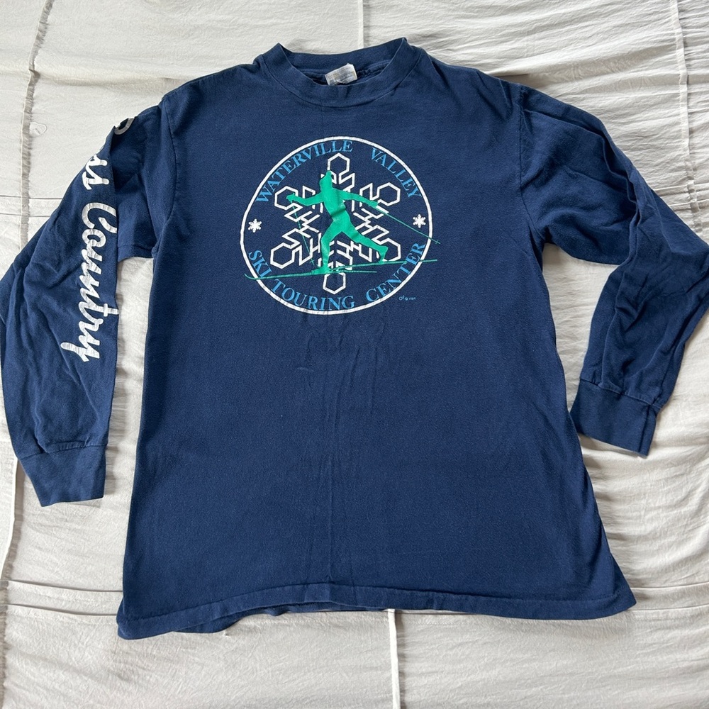 1984 Waterville Valley New Hampshire Vintage Navy Blue Long Sleeve Tee Ski Tee